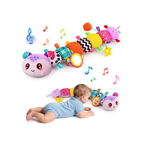 Musical Caterpillar Baby Toys for 0-6 6-12 Months, Multi-Functional Sensory Tummy Time Toys with Mirror Rattle Crinkle, Developmental Stuffed Animal Toy for Newborn Boys Girls Shower Gifts