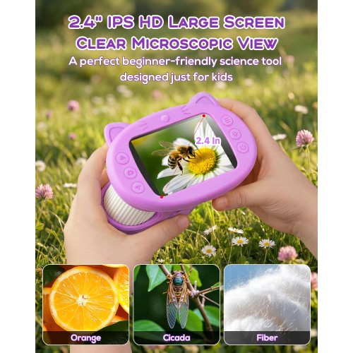Digital Handheld Microscope for Kids, 1000X Portable Pocket Magnifying Glass with 2.4" Screen, STEM Educational Birthday Gift for Boys Girls Age 4-6 to 8-12, Outdoor Exploration Toy,Purple