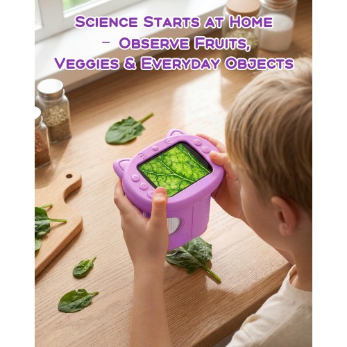 Digital Handheld Microscope for Kids, 1000X Portable Pocket Magnifying Glass with 2.4" Screen, STEM Educational Birthday Gift for Boys Girls Age 4-6 to 8-12, Outdoor Exploration Toy,Purple