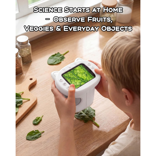 Digital Handheld Microscope for Kids, 1000X Portable Pocket Magnifying Glass with 2.4" Screen, STEM Educational Birthday Gift for Boys Girls Age 4-6 to 8-12, Outdoor Exploration Toy,White