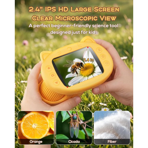 Digital Handheld Microscope for Kids, 1000X Portable Pocket Magnifying Glass with 2.4" Screen, STEM Educational Birthday Gift for Boys Girls Age 4-6 to 8-12, Outdoor Exploration Toy,Yellow