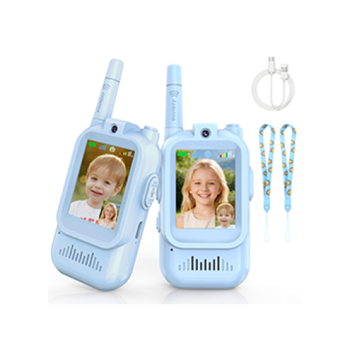 Upgraded Video Walkie Talkies for Kids Ages 3-12, 2 Pack Rechargeable Video Intercom Toys with HD Camera & 4 Voice Effects, 1000FT Long Range, Christmas Birthday Gifts for Boys Girls, Blue&Blue