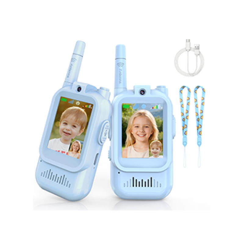 Upgraded Video Walkie Talkies for Kids Ages 3-12, 2 Pack Rechargeable Video Intercom Toys with HD Camera & 4 Voice Effects, 1000FT Long Range, Christmas Birthday Gifts for Boys Girls, Blue&Blue
