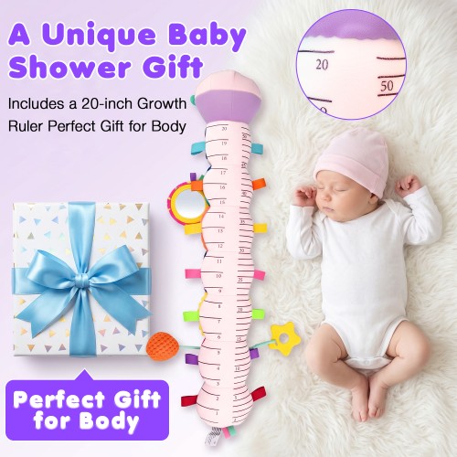 Musical Caterpillar Baby Toys for 0-6 6-12 Months, Multi-Functional Sensory Tummy Time Toys with Mirror Rattle Crinkle, Developmental Stuffed Animal Toy for Newborn Boys Girls Shower Gifts