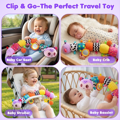 Musical Caterpillar Baby Toys for 0-6 6-12 Months, Multi-Functional Sensory Tummy Time Toys with Mirror Rattle Crinkle, Developmental Stuffed Animal Toy for Newborn Boys Girls Shower Gifts