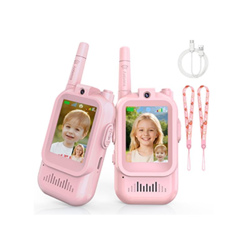 Rechargeable Video Walkie Talkies for Kids 2 Pack - Christmas Birthday Gifts Toys for 3 4 5 6 7 8 9 10 11 12 Year Old Boys Girls, Long Range Video Intercom with Camera & Voice Effects, Pink&Pink