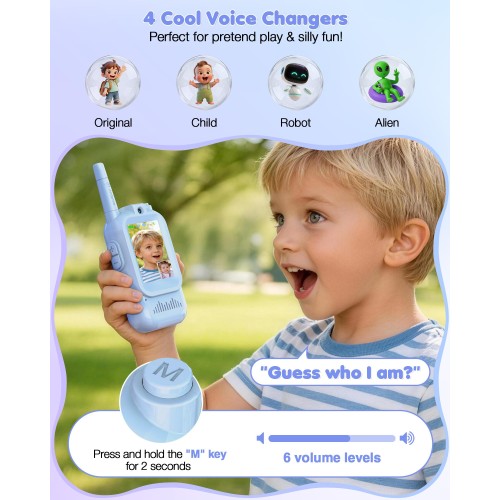 Video Walkie Talkies for Kids, Long Range Kids Walkie Talkies with 4 Voice Effects & HD Camera, Indoor Outdoor Toys for Family Games, Birthday Gifts Toys for Boys Girls Ages 3-12, Blue&Purple