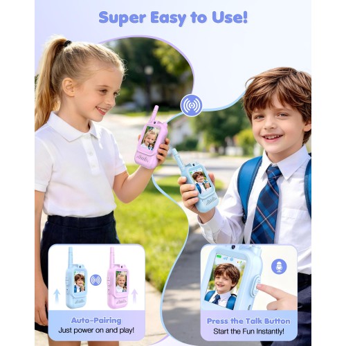 Video Walkie Talkies for Kids, Long Range Kids Walkie Talkies with 4 Voice Effects & HD Camera, Indoor Outdoor Toys for Family Games, Birthday Gifts Toys for Boys Girls Ages 3-12, Blue&Purple