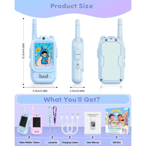 Video Walkie Talkies for Kids, Long Range Kids Walkie Talkies with 4 Voice Effects & HD Camera, Indoor Outdoor Toys for Family Games, Birthday Gifts Toys for Boys Girls Ages 3-12, Blue&Purple