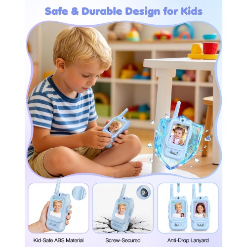 Upgraded Video Walkie Talkies for Kids Ages 3-12, 2 Pack Rechargeable Video Intercom Toys with HD Camera & 4 Voice Effects, 1000FT Long Range, Christmas Birthday Gifts for Boys Girls, Blue&Blue