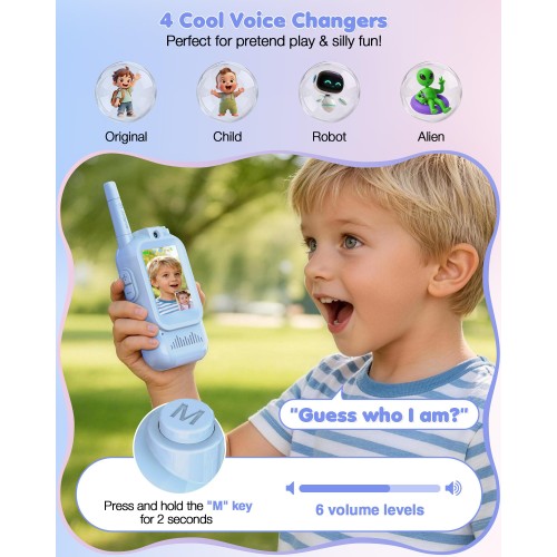 Video Walkie Talkies for Kids 2 Pack, Rechargeable Kids Walkie Talkies with HD Camera & Voice Changer, Long Range Two Way Radios, Outdoor Toys, Birthday Gifts for Boys Girls Ages 3-12, Blue&Pink