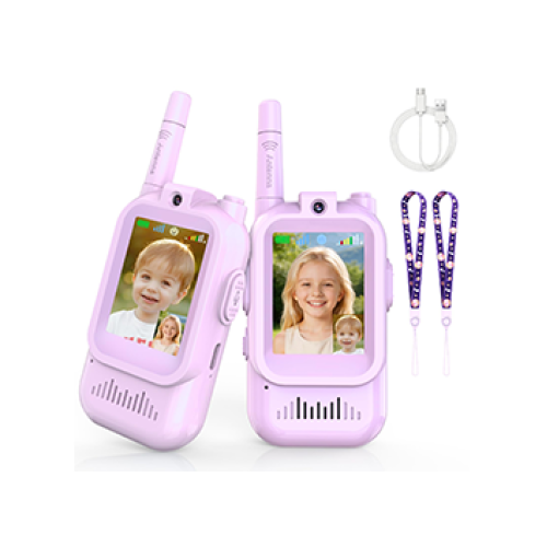Upgraded Video Walkie Talkies for Kids, 2 Pack Rechargeable Kids Walkie Talkies with HD Video & Voice Changer, Long Range Two-Way Radios, Indoor Outdoor Toys Gifts for Boys Girls Ages 3+,Purple&Purple