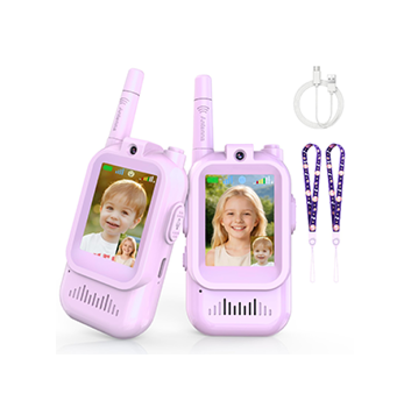 Upgraded Video Walkie Talkies for Kids, 2 Pack Rechargeable Kids Walkie Talkies with HD Video & Voice Changer, Long Range Two-Way Radios, Indoor Outdoor Toys Gifts for Boys Girls Ages 3+,Purple&Purple